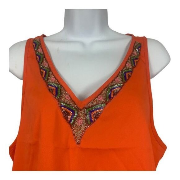 American Eagle Outfitters Orange Sleeveless Tank Top Beaded V-Neck Detail Small - Picture 2 of 6